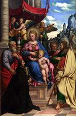 欧洲12-19世纪油画六_GIROLAMO da Treviso the Younger - The Madonna and Child with Angels, Saints and a Donor